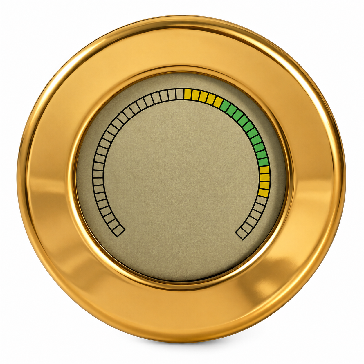 Elegant gold humidity gauge showing humidity measurement zones