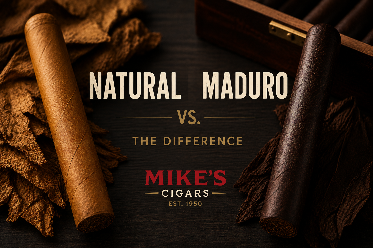 Natural cigar and maduro cigar side by side showing the wrapper color difference