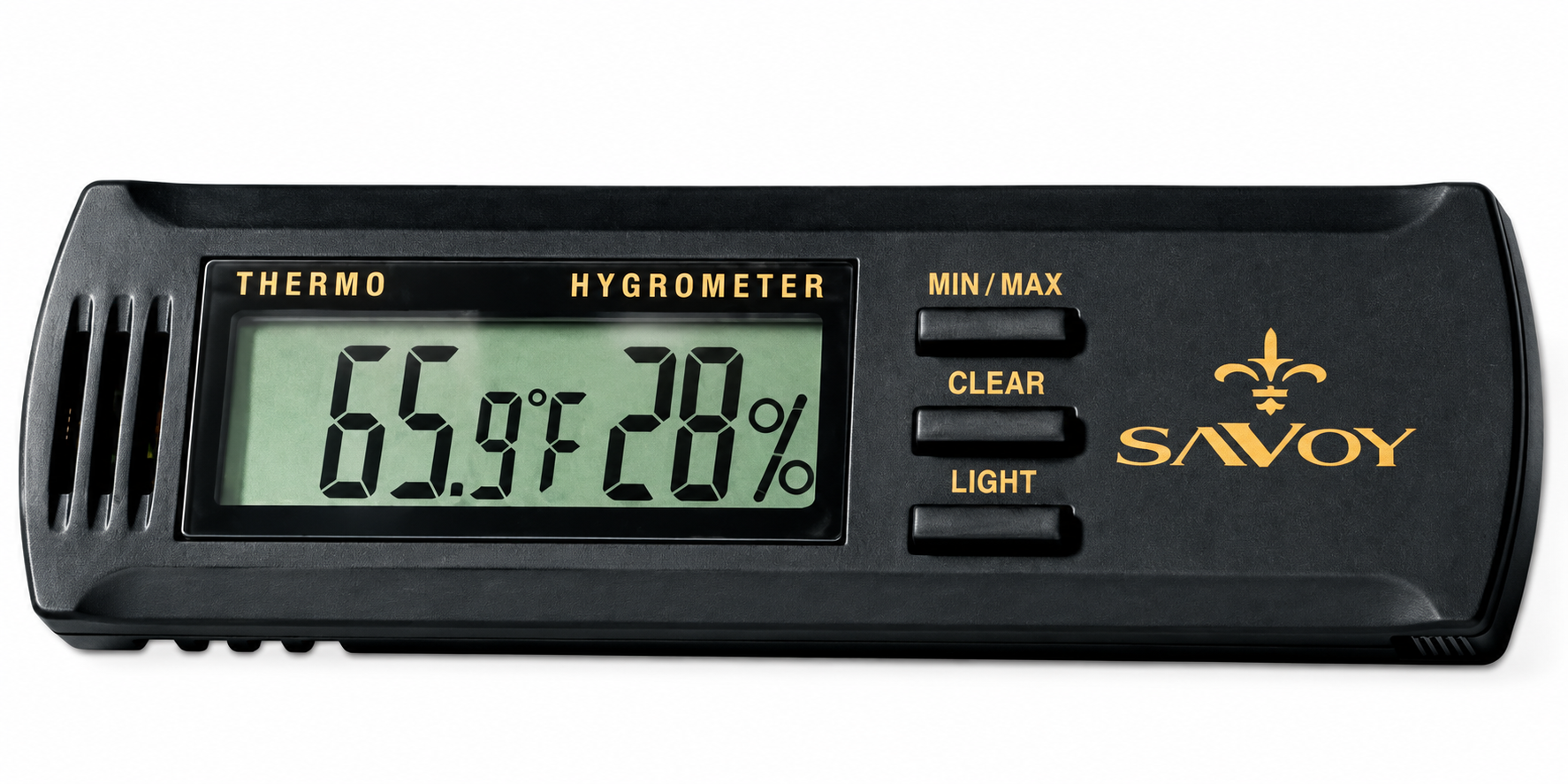 Savoy black digital thermo hygrometer for monitoring cigar humidor temperature and humidity