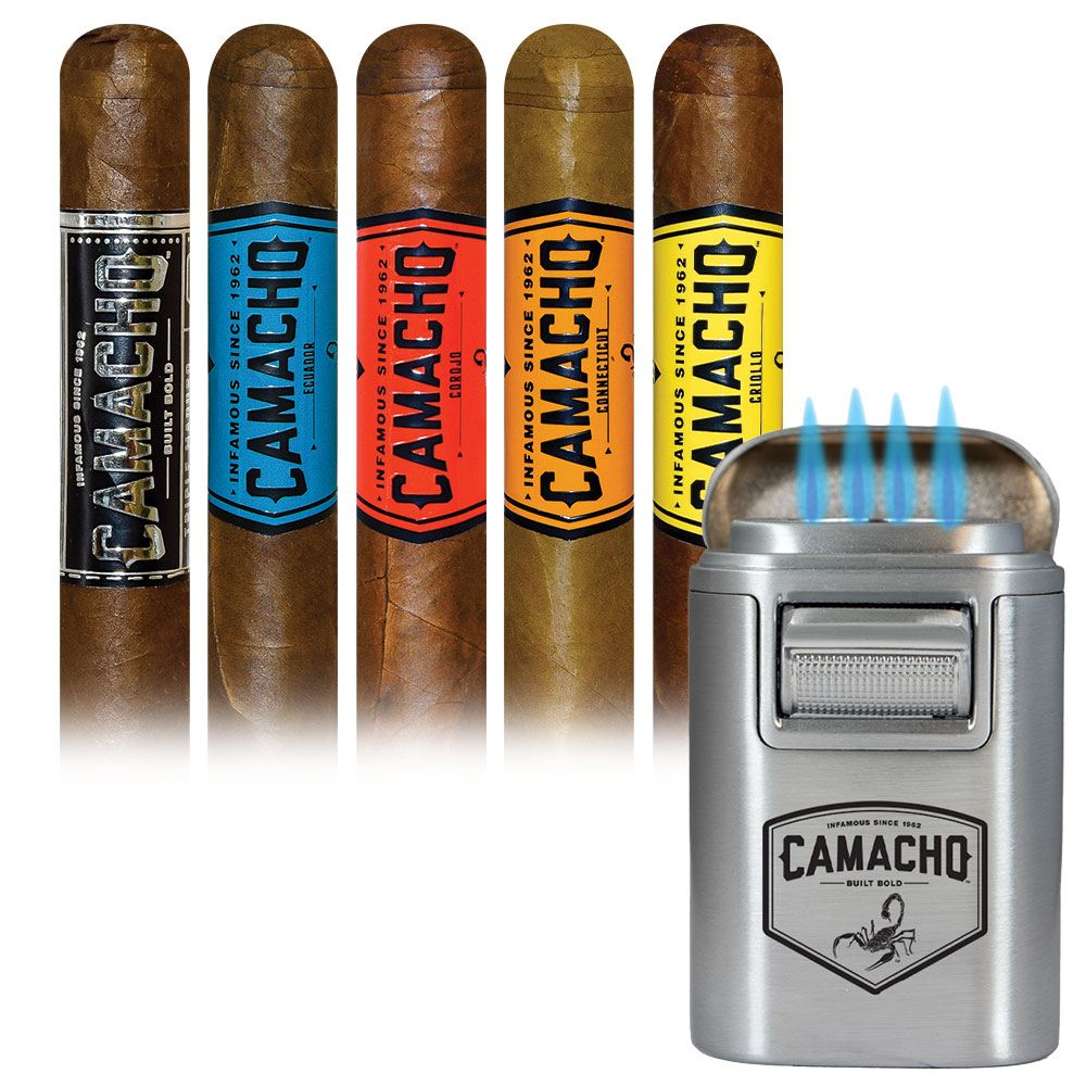 Add a Camacho Core 5ive Robusto Assortment and Braun Table Lighter ($89.00 value) for only $4.99 with box purchase of participating brands of Camacho
*boxes 20 cigars or more, while supplies last