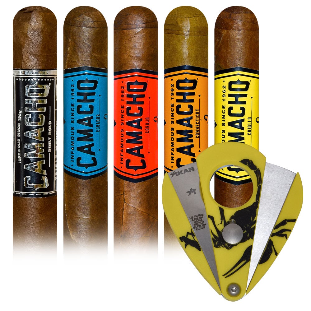 Add a Camacho Core 5ive Robusto Assortment and Xikar Cutter ($54.00 value) for only $4.99 with box purchase of participating brands of Camacho
*boxes 20 cigars or more, while supplies last