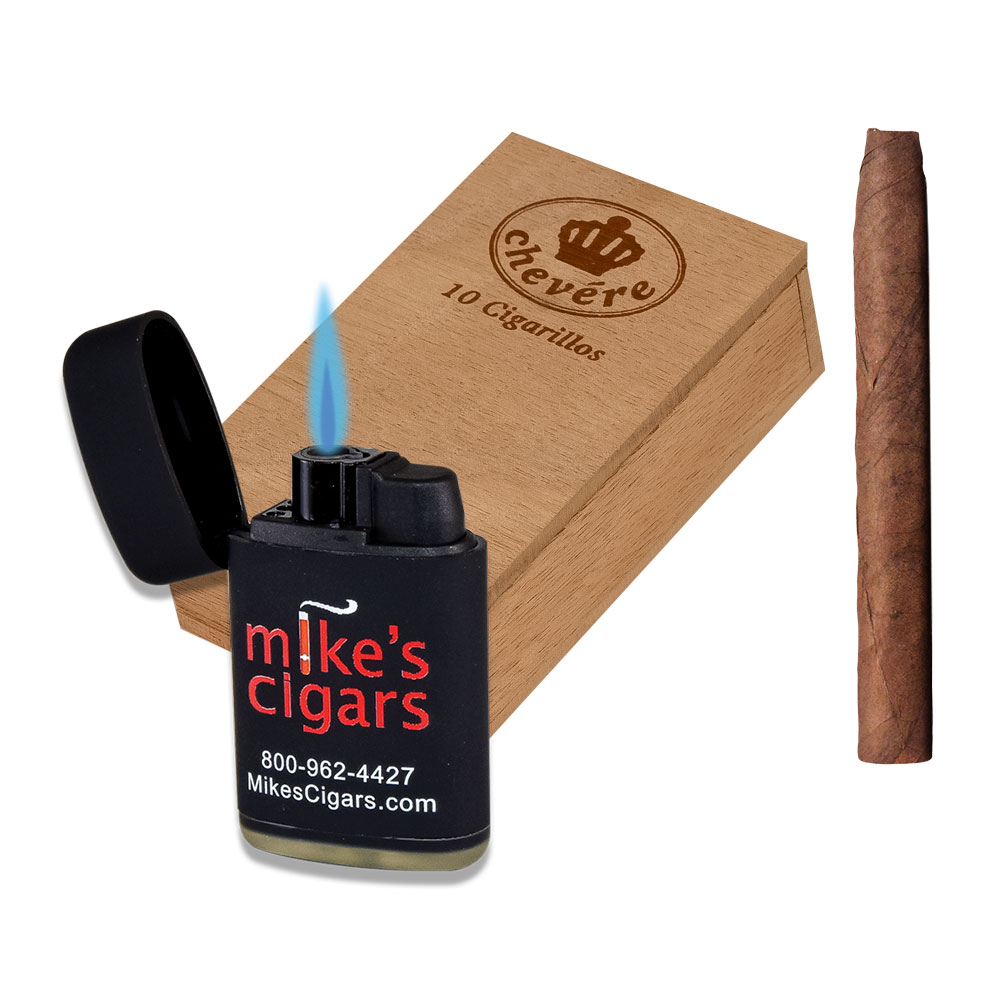Add a Chevere Cigarillos 10 pack and Mike's Lighter ($18.00 value) for $4.99 with box purchase of participating brands of Chevere
*boxes 25 cigars or more, while supplies last