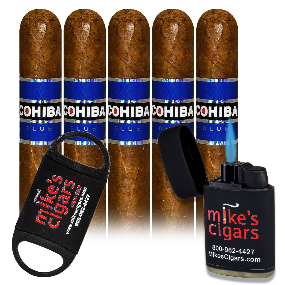 Add a Cohiba Blue 5 pack and Mike's Cigars Lighter and Cutter ($87.50 value) for only $4.99 with box purchase of participating brands of Cohiba
*boxes 15 cigars or more, while supplies last