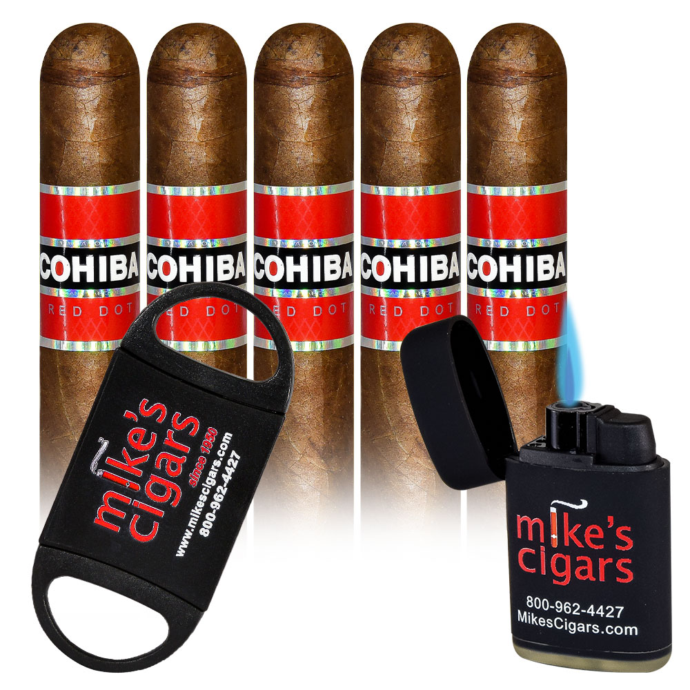 Add a Cohiba Red Dot 5 pack and Mike's Cigars Lighter and Cutter ($144.50 value) for only $4.99 with box purchase of participating brands of Cohiba
*boxes 15 cigars or more, while supplies last