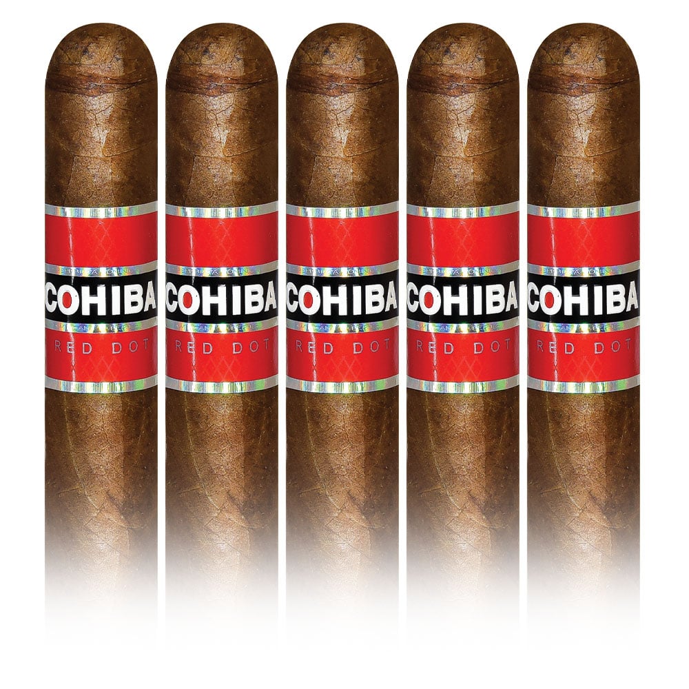 Add a Cohiba Red Dot 5 pack ($139.00 value) for only $4.99 with box purchase of participating brands of Cohiba
*boxes 15 cigars or more, while supplies last
