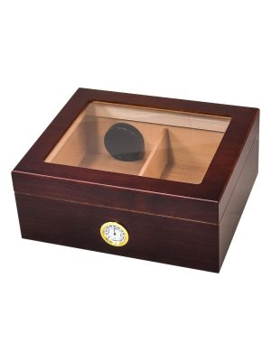 Capri 25-50 Cigar Glass Top Humidor W/front Mount Hygrometer Cherry