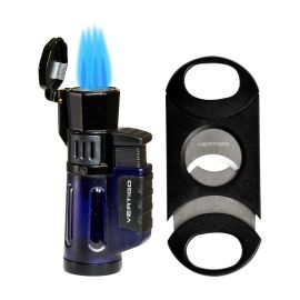Vertigo Cyclone Quad Torch Lighter and Cutter Gift Set Blue single