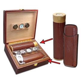 Executive All In One Cigar Humidor Set Brown single