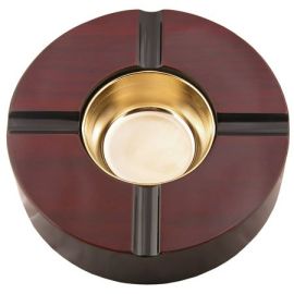 4 Cigar 8 Inch Round Wooden Ashtray With Brass Bowl single