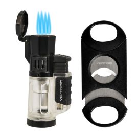 Vertigo Cyclone Quad Torch Lighter and Cutter Gift Set Clear single