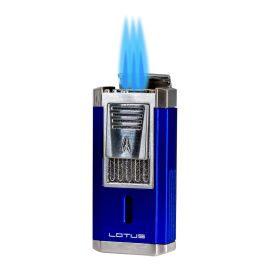 Lotus Duke Triple Torch Lighter with Cutter Blue & Chrome each