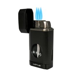 Lotus Rocket Triple Torch Lighter with V-Cutter Black each