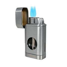 Lotus Rocket Triple Torch Lighter with V-Cutter Chrome each