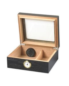 Capri 25-50 Cigar Glass Top Humidor W/front Mount Hygrometer Black Oak