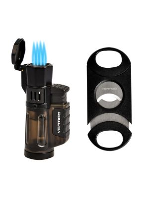 Vertigo Cyclone Quad Torch Lighter and Cutter Gift Set Charcoal