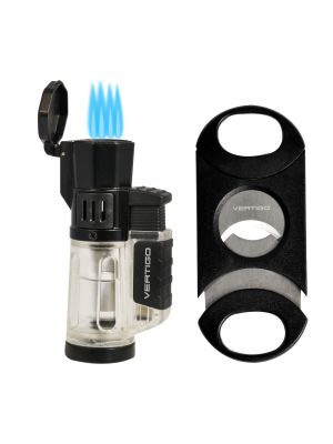 Vertigo Cyclone Quad Torch Lighter and Cutter Gift Set Clear