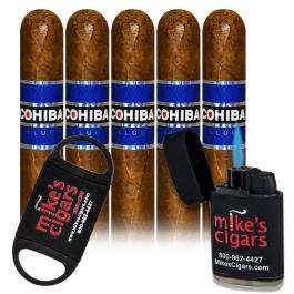 Cohiba Blue 5 1/2 x 50 - Robusto and Mike's Cigars Lighter and Cutter pack of 5