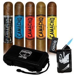 Promo! Camacho Core 5ive Robusto Assortment and 5 Cigar Caddy and Palio Lighter each