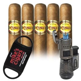 Promo! La Flor Del Caney Lonsdale and Vertigo Cyclone Triple Torch Lighter Charcoal and Mike's Cutter pack of 5