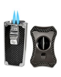 Rocky Patel Nero Lighter and Viper V Cutter Set Chrome Black and Silver