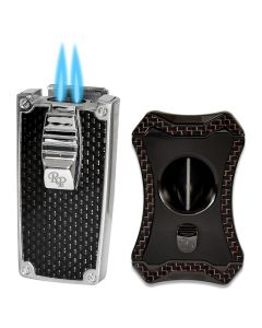 Rocky Patel Nero Lighter and Viper V Cutter Set Chrome Black and Red
