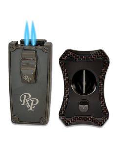 Rocky Patel Nero Lighter and Viper V Cutter Set Gunmetal Black and Red
