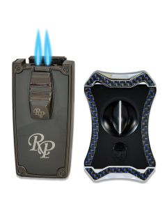 Rocky Patel Nero Lighter and Viper V Cutter Set Gunmetal Black and Blue