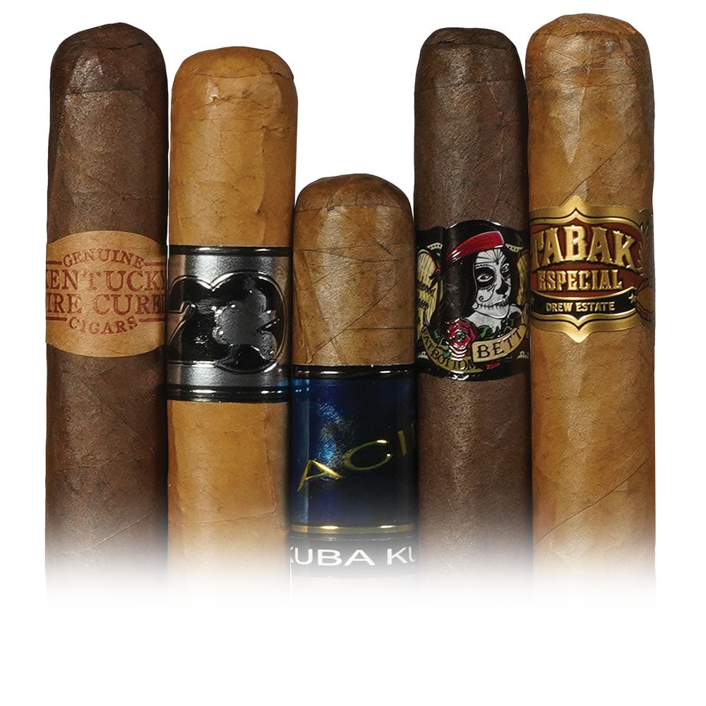 Add a Drew Estate Sampler ($57.50 value) for only $9.99 with box purchase of participating brands of Drew Estate
*boxes 20 cigars or more, while supplies last