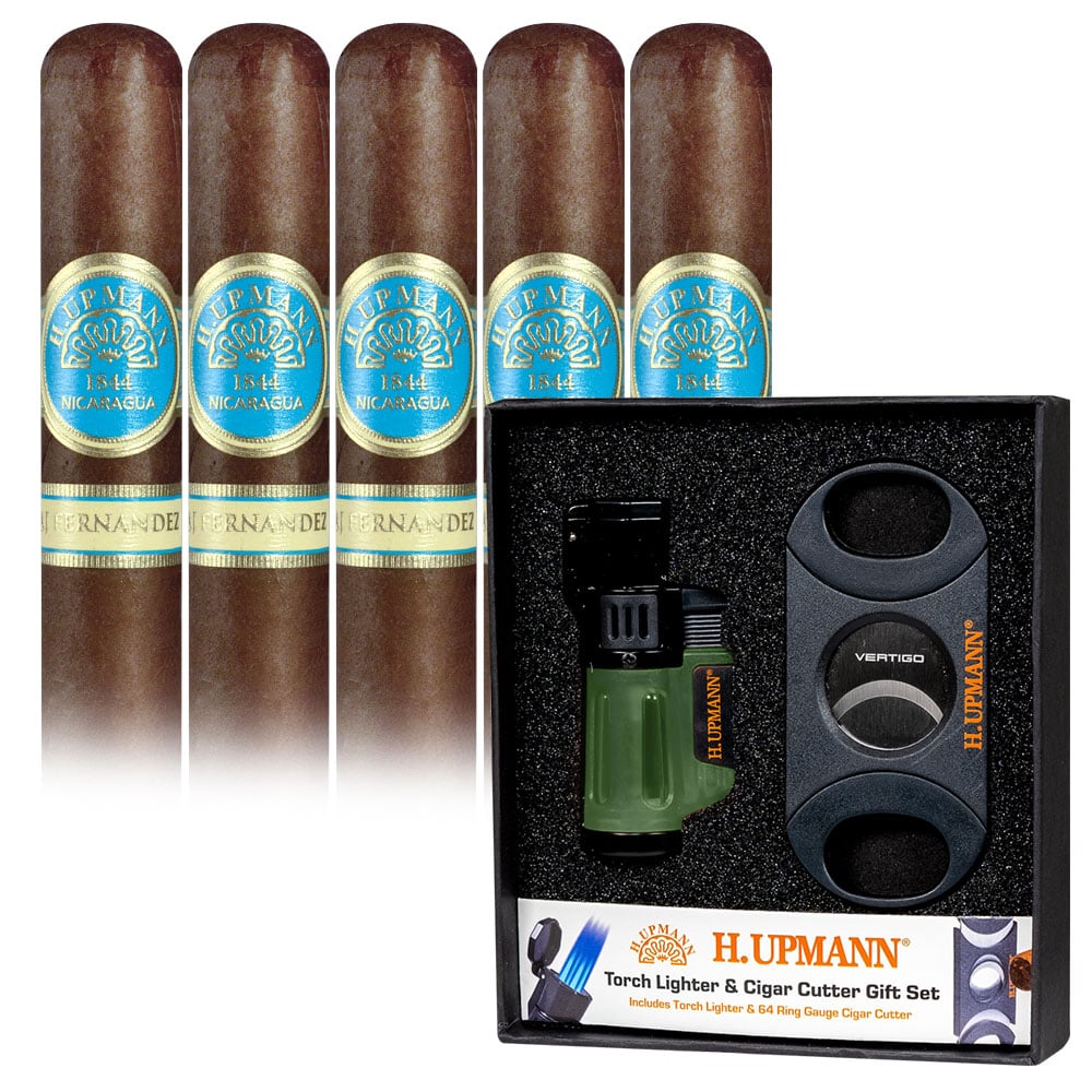 Add an H Upmann by AJ Fernandez 5 pack and Cyclone 3 Gift Set ($110.00 value) for only $7.99 with box purchase of participating brands of H Upmann
*boxes 15 cigars or more, while supplies last