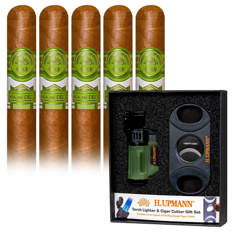 Add an H Upmann Miami Deco 5 pack and Cyclone 3 Gift Set ($90.50 value) for only $7.99 with box purchase of participating brands of H Upmann
*boxes 15 cigars or more, while supplies last