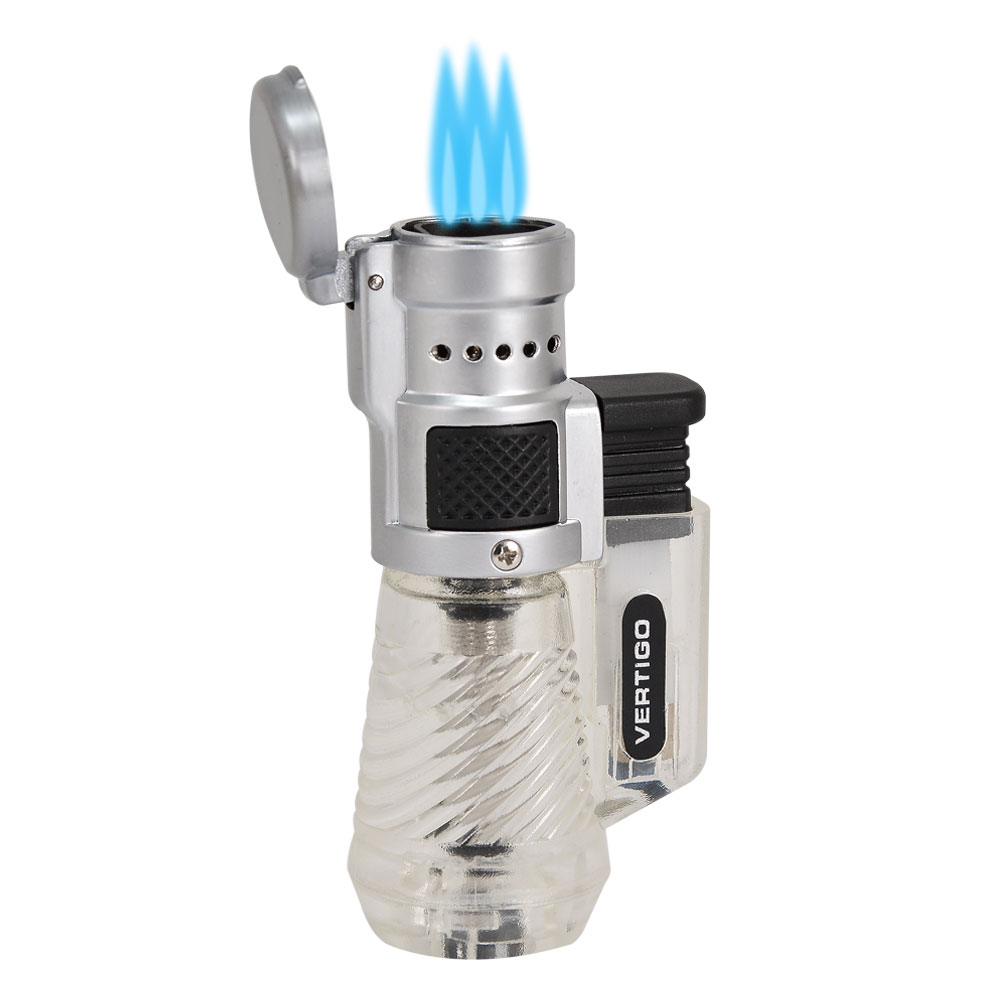 Add a Vertigo Cyclone Triple Torch Lighter Clear ($12.00 value) for only $6.00 with purchase of participating cigar combos
*packs of 10 cigars or more, while supplies last