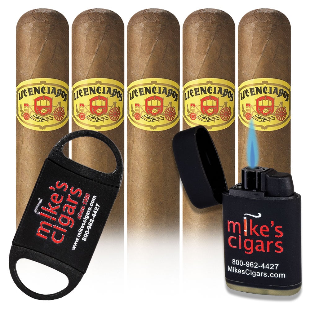 Add a Licenciados  5 pack and Mike's Torch Lighter and Cutter ($42.00 value) for only $4.99 with box purchase of participating brands of 898 Collection, Fonseca Predilectos, La Caoba Extra, La Flor del Caney, Licenciados, Mike's 1950
*boxes 20 cigars or more, while supplies last