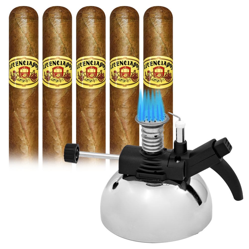 Add a Licenciados Cameroon 5 pack and Mike's Super Burner Tabletop Lighter ($128.00 value) for only $4.99 with box purchase of participating brands of 898 Collection, Bauza, Fonseca Predilectos, La Caoba Extra, La Flor del Caney, Licenciados, Mike's 1950
*boxes 20 cigars or more, while supplies last