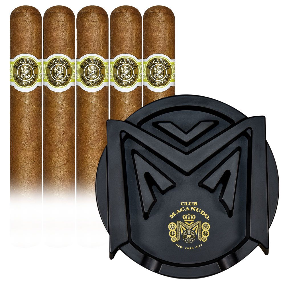 Add a Macanudo 5 Pack and Club Macanudo Round Ashtray ($112.00 value) for only $4.99 with box purchase of participating brands of Macanudo
*boxes 20 cigars or more, while supplies last