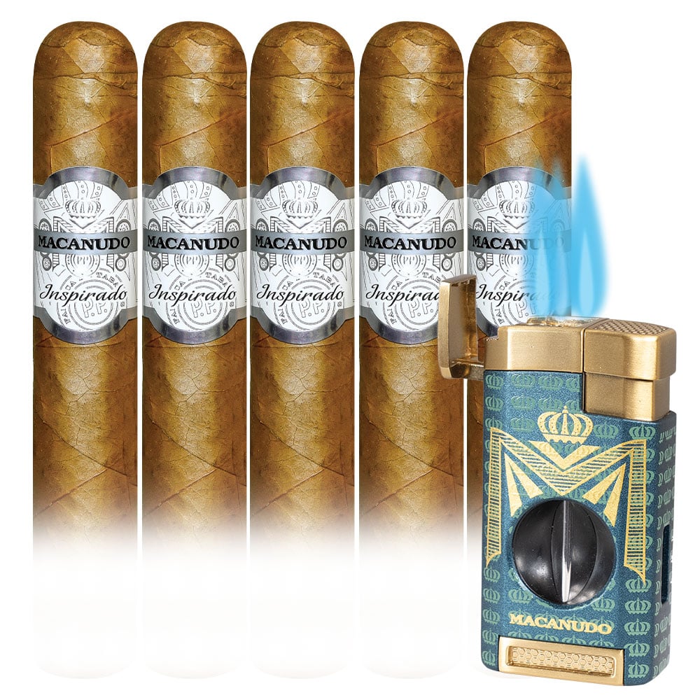 Add a Macanudo Inspirado White 5 pack and Utility V Triple Torch Lighter with V Cutter ($94.00 value) for only $4.99 with box purchase of participating brands of Macanudo
*boxes 20 cigars or more, while supplies last