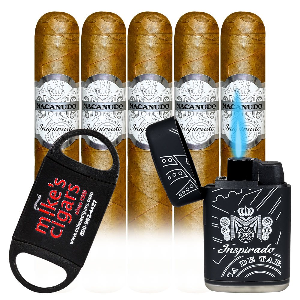 Add a Macanudo Inspirado White 5 pack and Spark lighter and cutter  ($60.00 value) for only $4.99 with box purchase of participating brands of Macanudo
*boxes 20 cigars or more, while supplies last 
