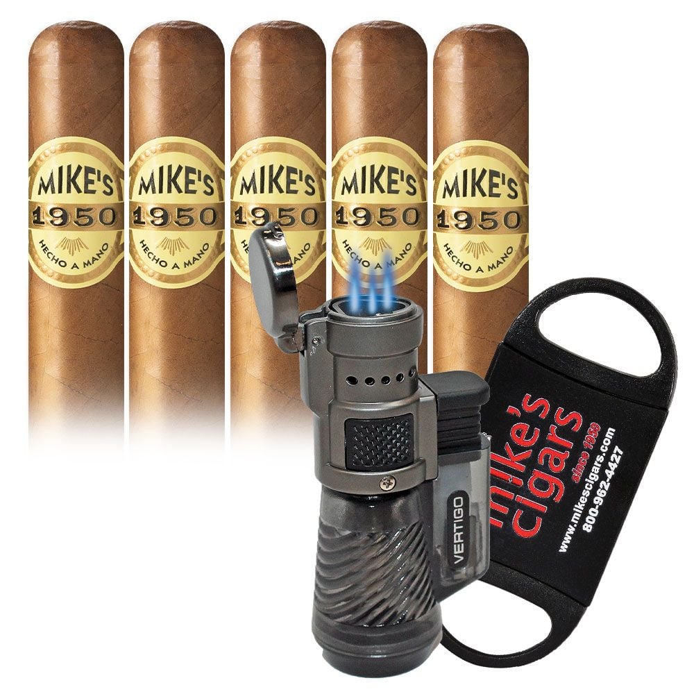 Add a Mike's 1950 5 pack and Lighter and Cutter ($67.50 value) for only $4.99 with box purchase of participating brands of 898 Collection, Bauza, Fonseca Predilectos, La Caoba Extra, La Flor del Caney, Licenciados, Mike's 1950
*boxes 20 cigars or more, while supplies last