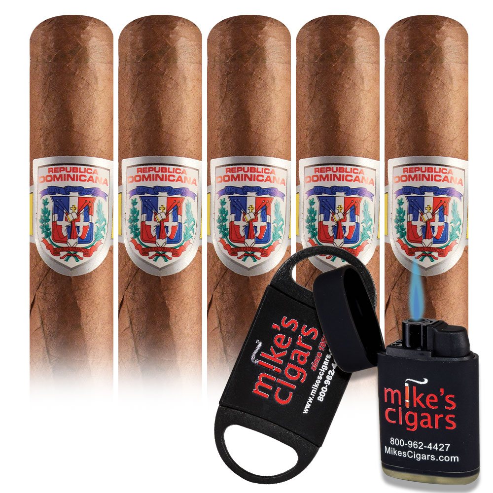 Add a Dominican Delicias 5 pack and Lighter and Cutter ($40.00 value) for only $4.99 with box purchase of participating brands of Dominican Delicias, Puros of St James 
*boxes 20 cigars or more, while supplies last