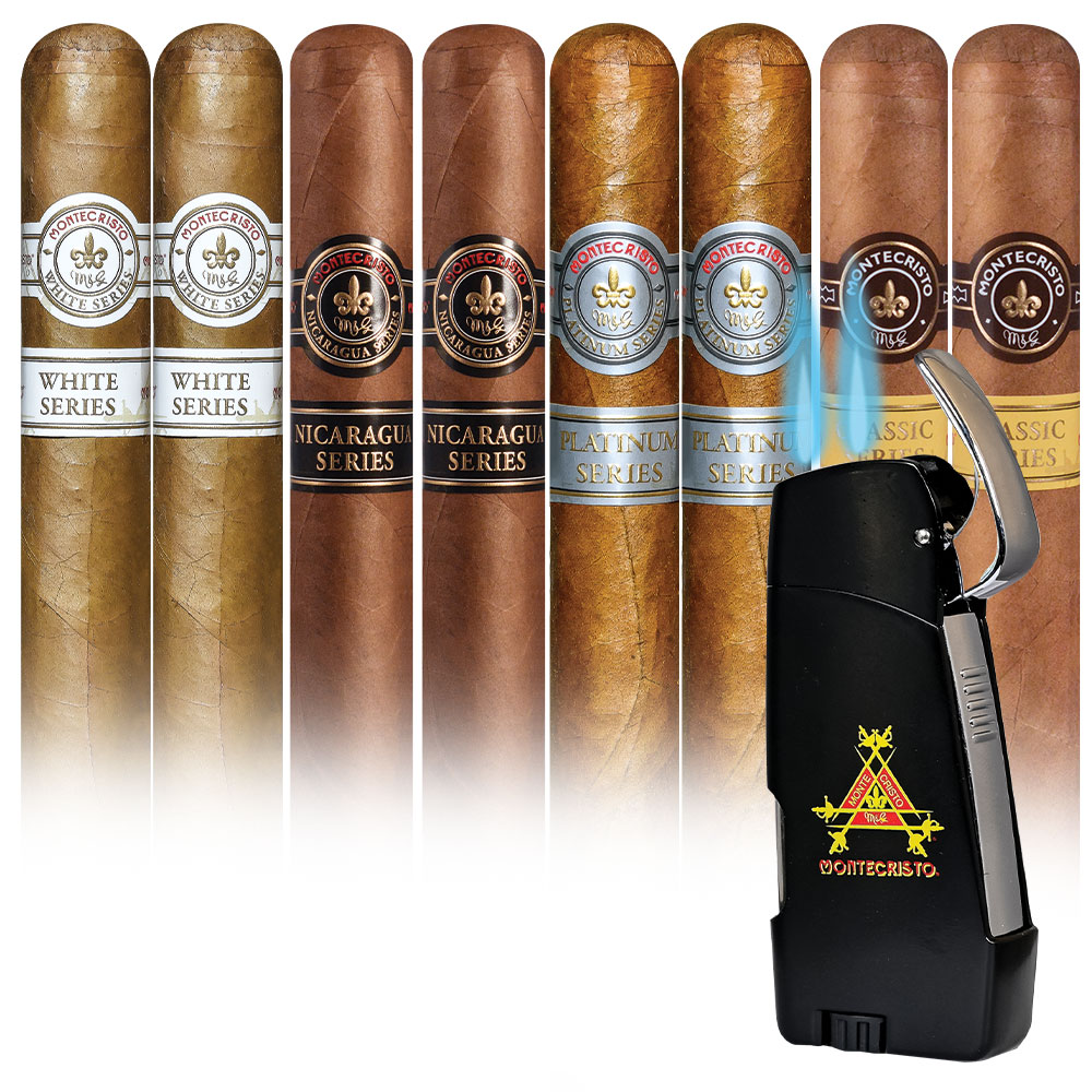 Add a Montecristo 8 Cigar Sampler and Razor Double Torch Lighter ($166.40 value) for only $19.99 with box purchase of participating brands of Montecristo
*boxes 15 cigars or more, while supplies last