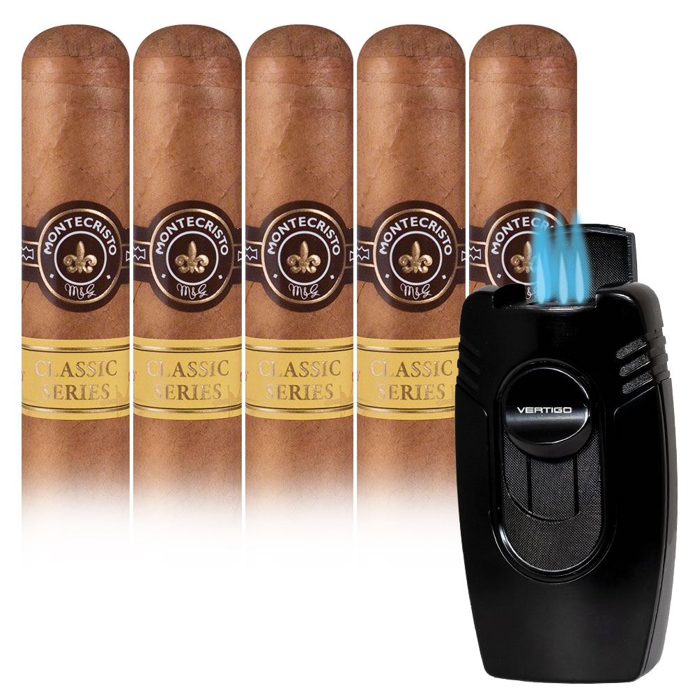 Add a Montecristo Classic 5 pack and Goliath Quad Torch Table Lighter ($133.00 value) for only $4.99 with box purchase of participating brands of Montecristo
*boxes 15 cigars or more, while supplies last