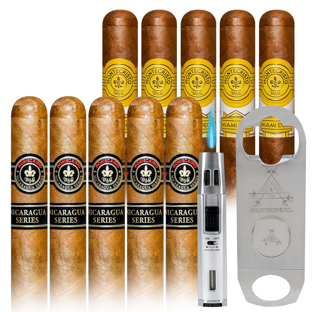 Add a Montecristo 10 Cigars and Gift Set ($186.00 value) for only $4.99 with box purchase of participating brands of Montecristo
*boxes 15 cigars or more, while supplies last