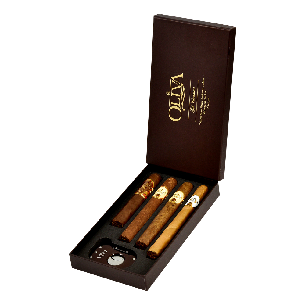 Add a Oliva Sampler With Cutter ($65.00 value) for only $4.99 with box purchase of participating brands of Oliva, Cain, Nub
*boxes 20 cigars or more, while supplies last