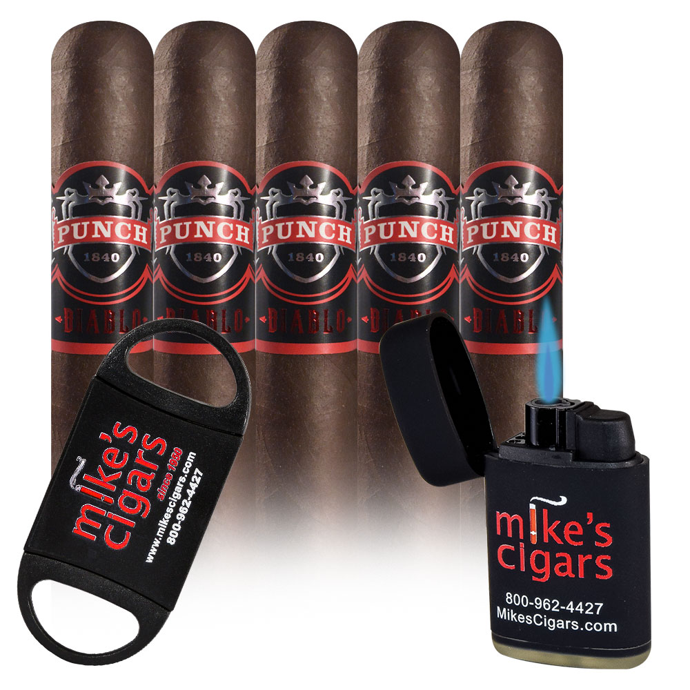 Add a Punch Diablo 5 pack and Mike's Lighter and Cutter ($64.00 value) for only $4.99 with box purchase of participating brands of Punch
*boxes 20 cigars or more, while supplies last