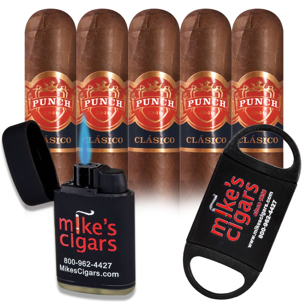 Add a Punch Classic 5 pack and Mike's Lighter and Cutter ($51.00 value) for only $4.99 with box purchase of participating brands of Punch
*boxes 20 cigars or more, while supplies last