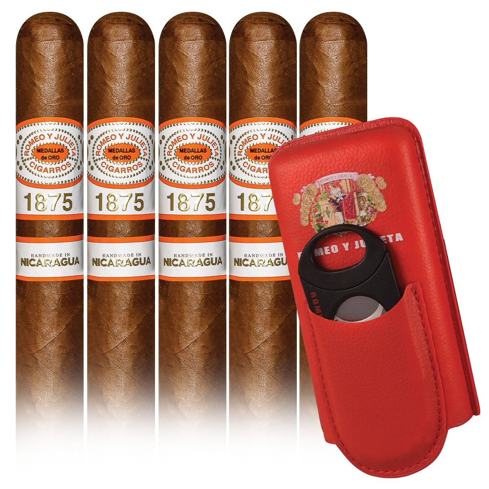 Add a Romeo y Julieta 1875 Nicaragua 5 pack and Cigar Case and Cutter Gift Set ($107.95 value) for only $4.99 with box purchase of participating brands of Romeo y Julieta
*boxes 20 cigars or more, while supplies last