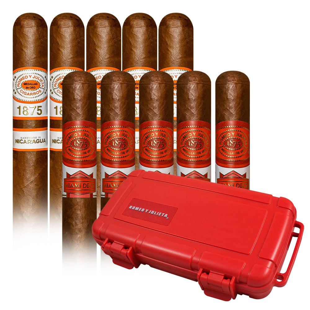 Add a Romeo Y Julieta 10 Cigar Pack and 5 Cigar Travel Humidor ($176.00 value) for only $9.99 with box purchase of participating brands of Romeo y Julieta
*boxes 20 cigars or more, while supplies last