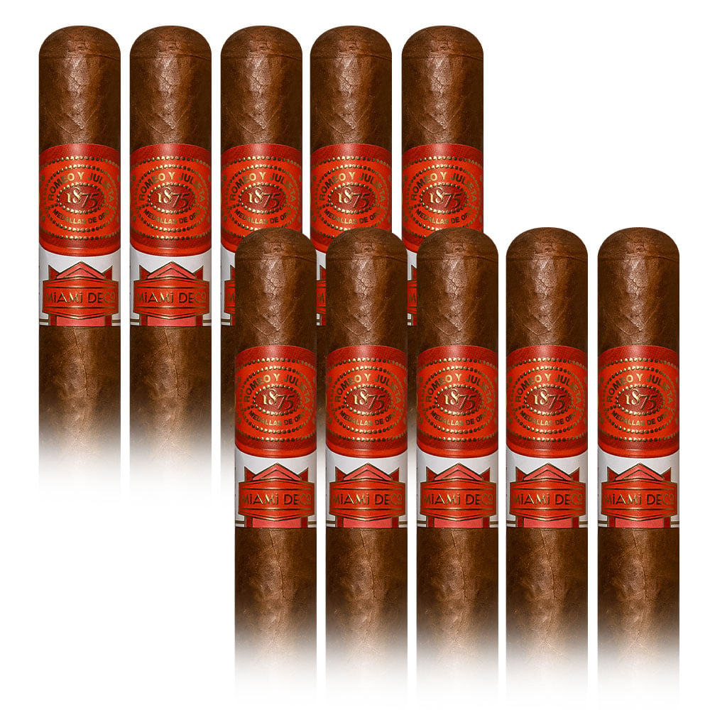 Add a Romeo y Julieta Miami Deco 10 pack ($137.00 value) for only $14.99 with box purchase of participating brands of Romeo y Julieta
*boxes 20 cigars or more, while supplies last