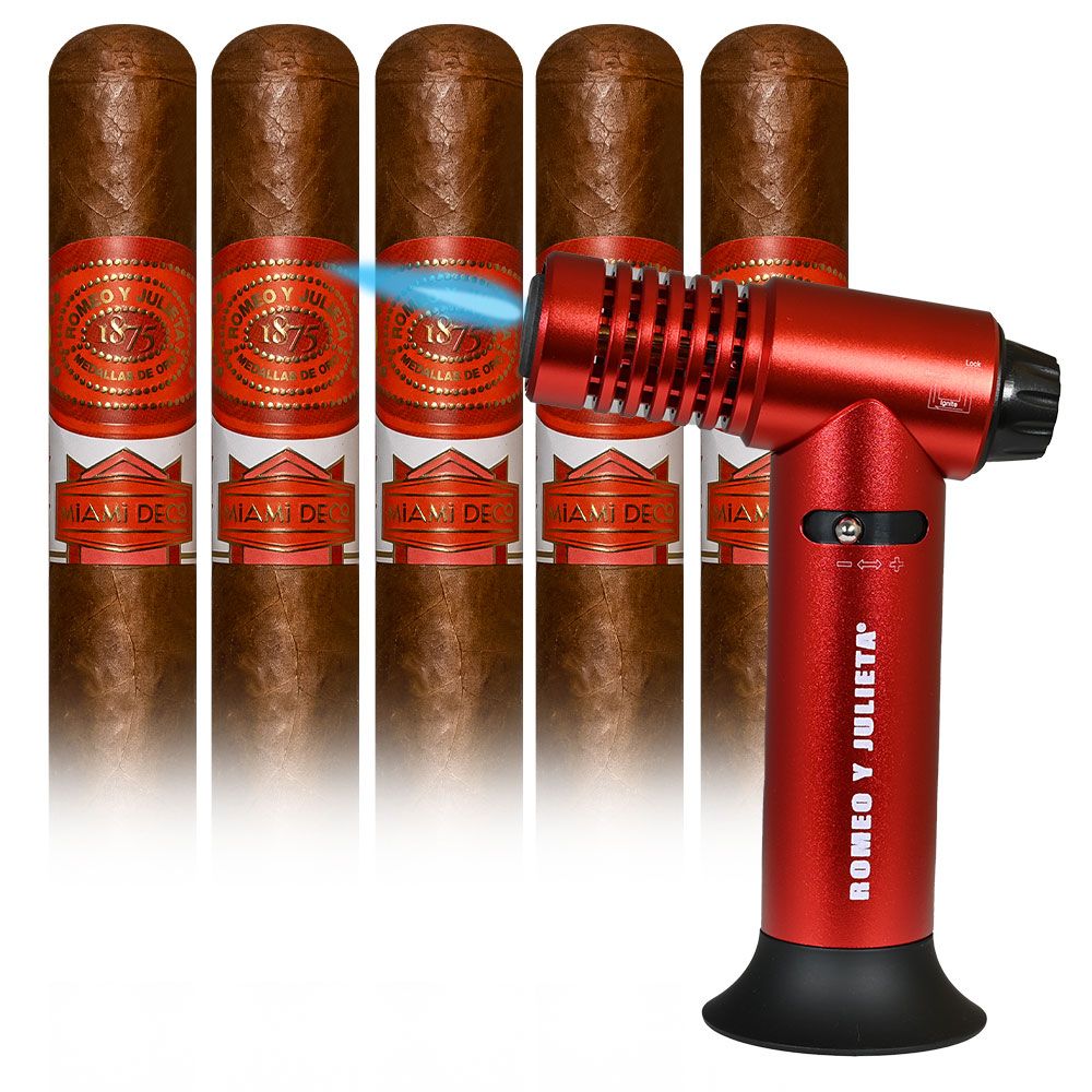 Add a Romeo y Julieta Miami Deco 5 pack and Hades Torch Lighter ($89.00 value) for only $4.99 with box purchase of participating brands of Romeo y Julieta
*boxes 20 cigars or more, while supplies last