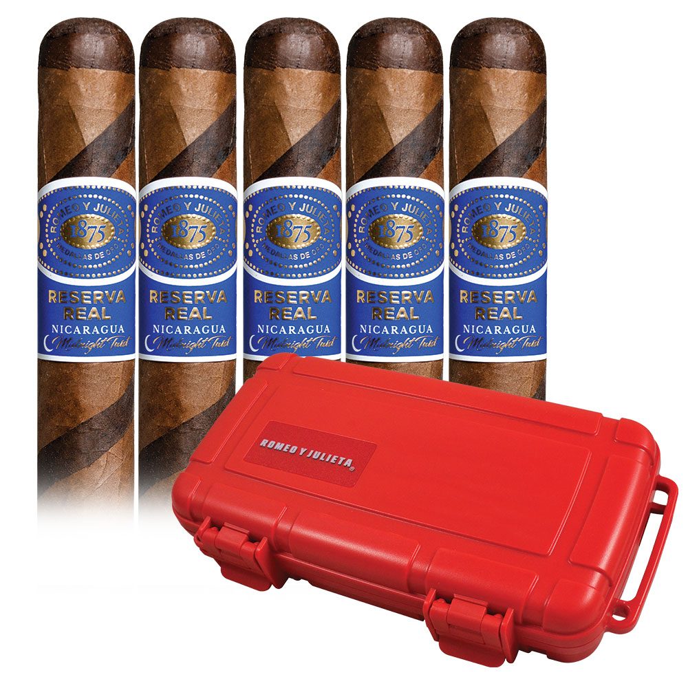 Add a Romeo y Julieta Reserva Real Nicaragua Midnight Twist 5 pack and Cigar Caddy ($104.50 value) for only $4.99 with box purchase of participating brands of Romeo y Julieta
*boxes 20 cigars or more, while supplies last