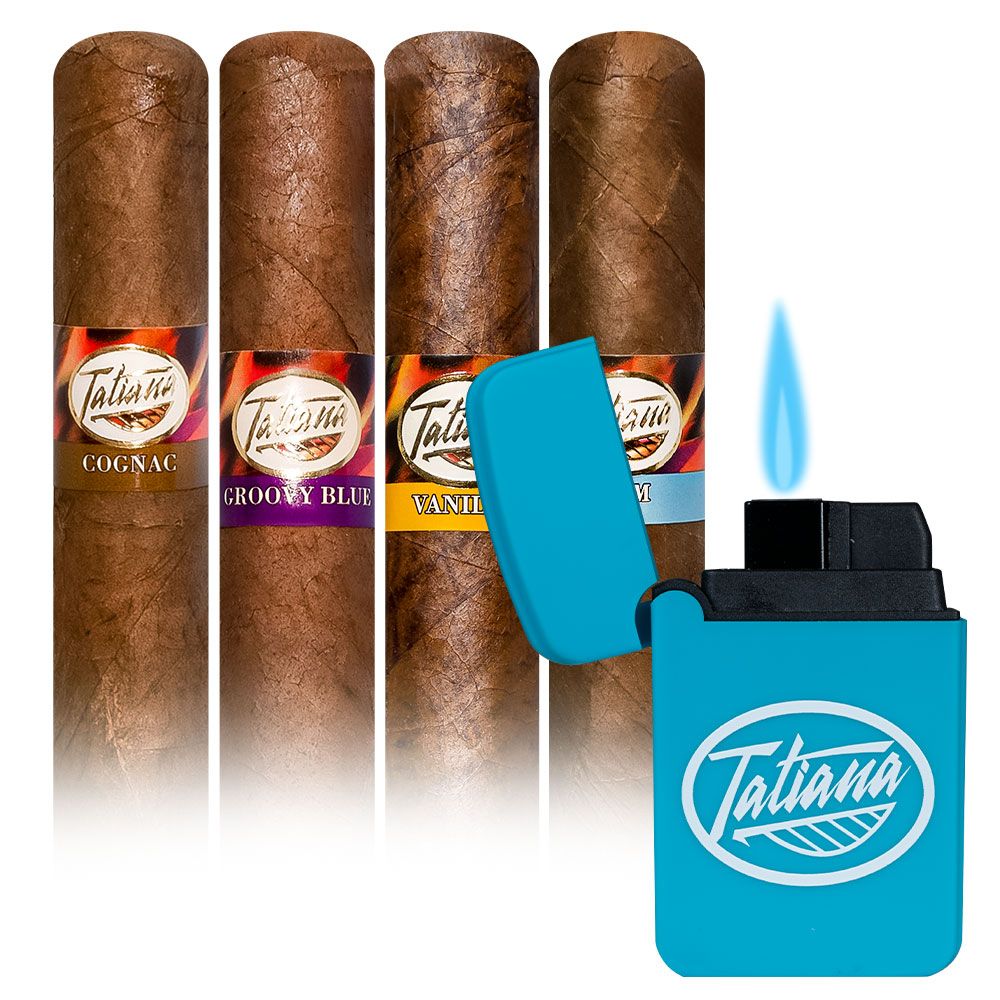 Add a Tatiana Classic Sampler 4 pack and Single Torch Lighter (Color Will Vary) ($45.00 value) for only $1.99 with box purchase of participating brands of Tatiana Toro *boxes 10 cigars or more, while supplies last